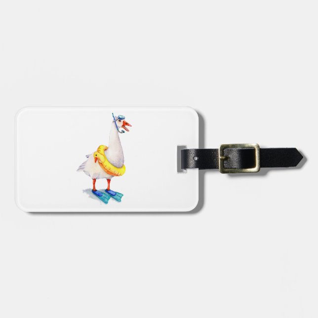 Snorkelling White Goose Luggage Tag (Front Horizontal)