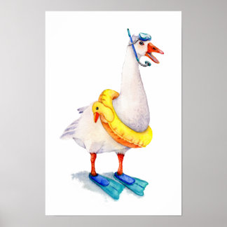 Snorkelling White Goose Poster