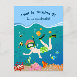 Snorkelling with tropical fish boy birthday party invitation postcard