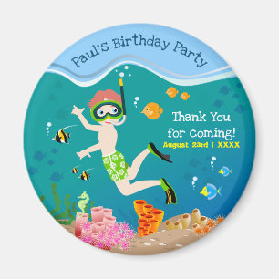 Snorkelling with tropical fish boy birthday party magnet