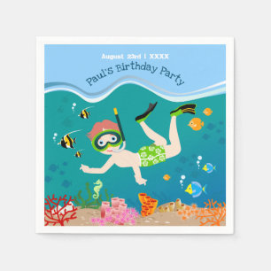 Snorkelling with tropical fish boy birthday party napkin