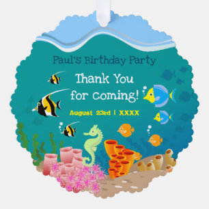 Snorkelling with tropical fish boy birthday party ornament card