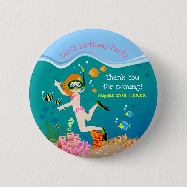 Snorkelling with tropical fish girl Birthday Party 2 Inch Round Button (Front)
