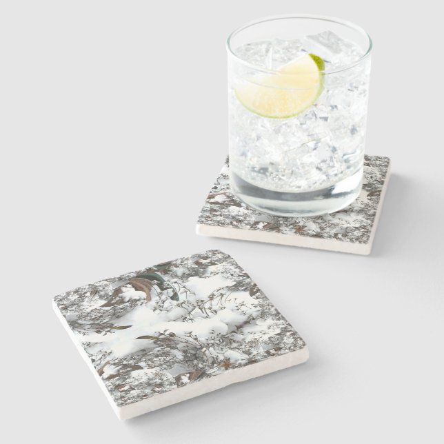 Snow Abstract Stone Coaster (Side)