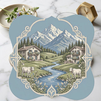 Snow Alpine Country Grazing Cows Rustic Farmhouse  Paper Coaster