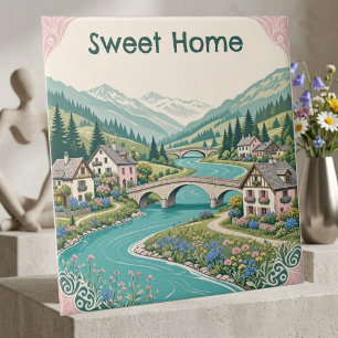 Snow Alpine Sweet Home Rustic Chalet Scenic Meadow Tile