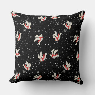 Snow and Bird Christmas Pattern Throw Pillow
