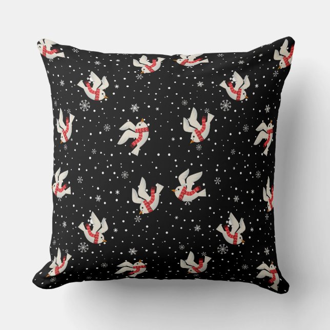 Snow and Bird Christmas Pattern Throw Pillow (Front)