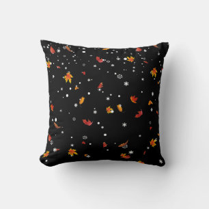 Snow and Leaves Falling From The Sky Throw Pillow