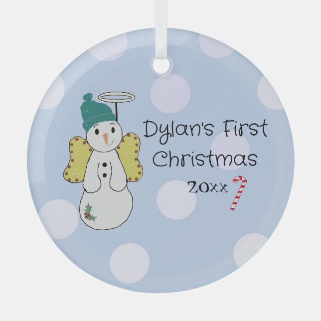 Snow Angel Baby's First Christmas Glass Ornament (Front)