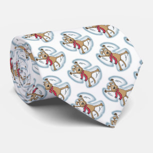 Snow Angel Dog Cute Christmas Holiday Funny Tie