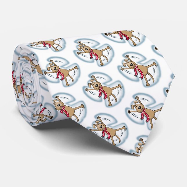 Snow Angel Dog Cute Christmas Holiday Funny Tie (Rolled)
