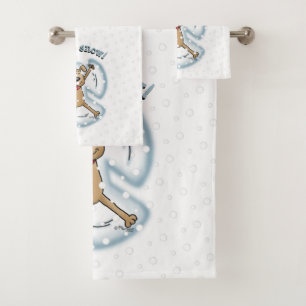 Snow Angel Dog Fun Cute Christmas Holiday Funny Bath Towel Set