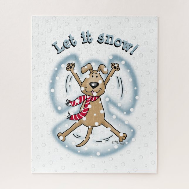 Snow Angel Dog Fun Cute Christmas Holiday Funny Jigsaw Puzzle (Vertical)