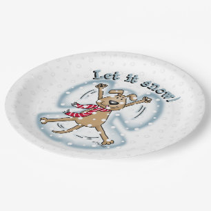 Snow Angel Dog Fun Cute Christmas Holiday Funny Paper Plate