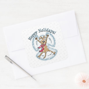 Snow Angel Dog Fun Cute Christmas Holiday Funny Square Sticker