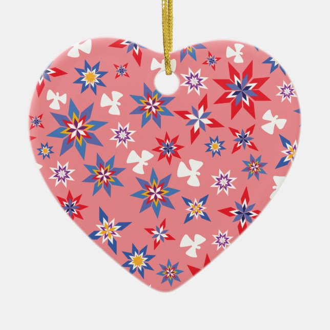 snow Angel Red & Blue Ceramic Ornament (Front)