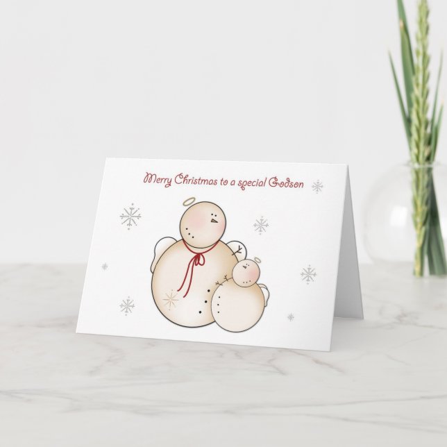 Snow Angels, Merry Christmas Godson Holiday Card (Front)