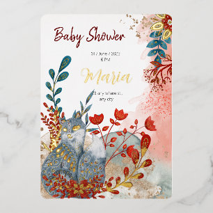 Snow animals fox flowers for babyshower gold foil