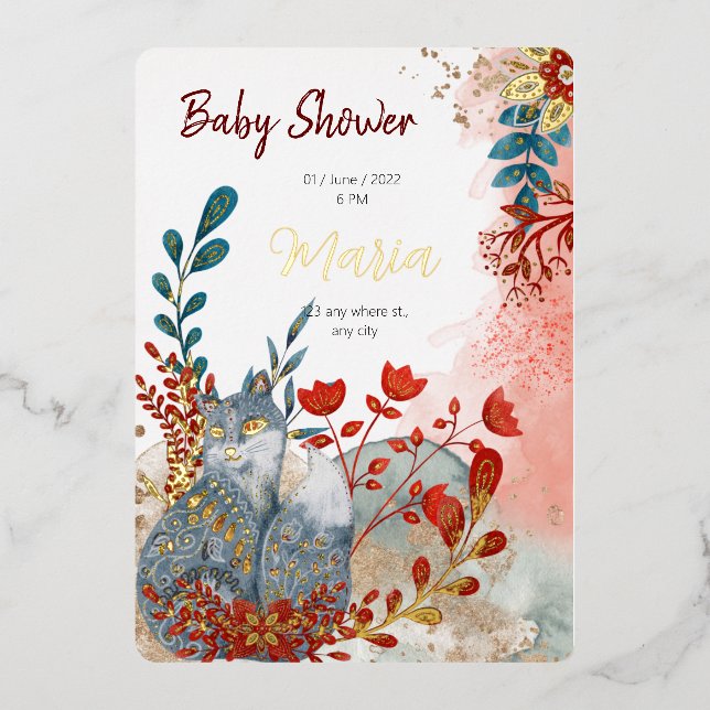 Snow animals fox  flowers for babyshower gold foil (Front)