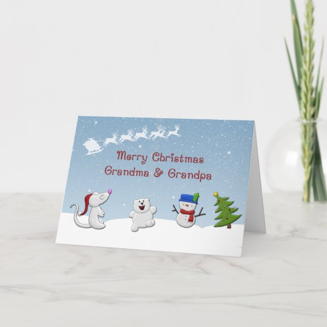 Snow Animals Grandparents Christmas Greeting Card (Front)