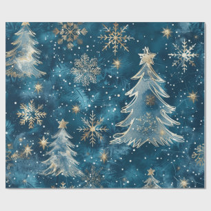 Snow At Night on Christmas Trees Large Scale Wrapping Paper