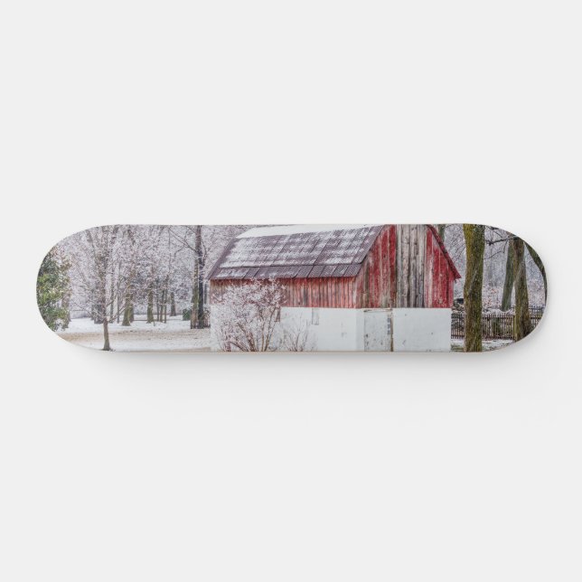 Snow At The Red Barn Skateboard (Horz)