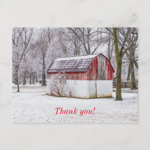 Snow At The Red Barn Thank you Postcard