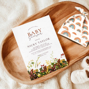 Snow Autumn Floral Baby Shower Invitation