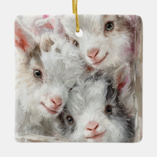 Snow Babies Christmas Goats 3 - YOUR PHOTO Ceramic Ornament (Front)