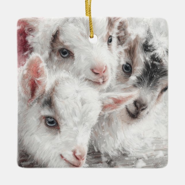 Snow Babies Christmas Goats 4 - YOUR PHOTO Ceramic Ornament (Front)