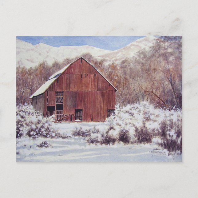 Snow Barn in the Mountains- postcard (Front)