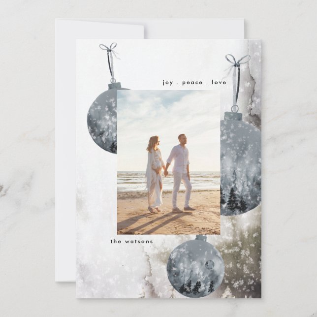 Snow Bauble Watercolor Christmas Holiday Card (Front)