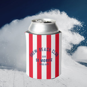 Snow Beach Club Red Cabana Stripe Winter Can Cooler