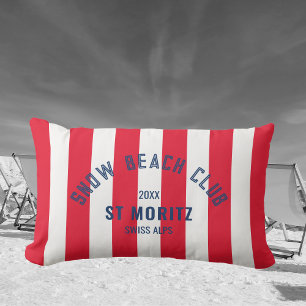 Snow Beach Club Red Cabana Stripe Winter Lumbar Pillow