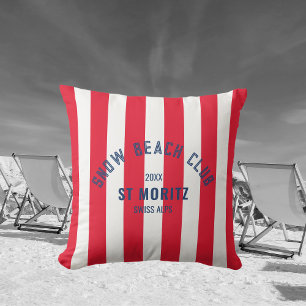 Snow Beach Club Red Cabana Stripe Winter Outdoor Pillow