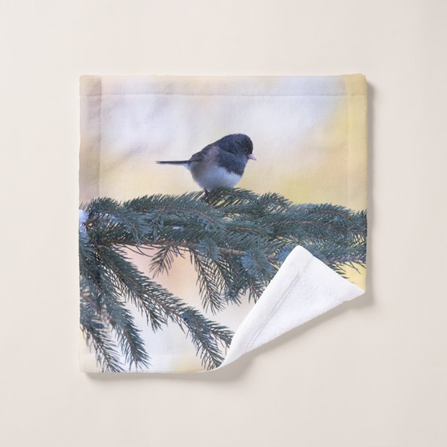 Snow Bird in an Evergreen Tree on a Bath Towel Set (Wash Cloth)