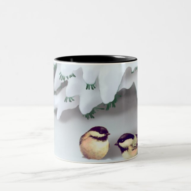 SNOW BIRDS by SHARON SHARPE Two-Tone Coffee Mug (Center)