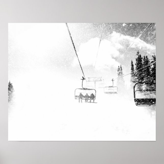 Snow Blasted // Skilift in Blizzard Winds Poster (Front)
