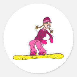 Snow Board Girl Classic Round Sticker