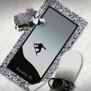 Snow Boarding Pebble Black White Beach Towel