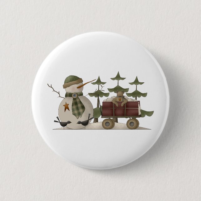 Snow Bobbins · Snowman With Wagon 2 Inch Round Button (Front)