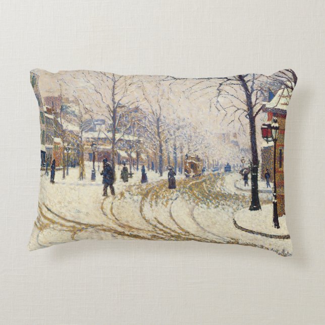Snow, Boulevard de Clichy, Paris by Paul Signac Accent Pillow (Back)
