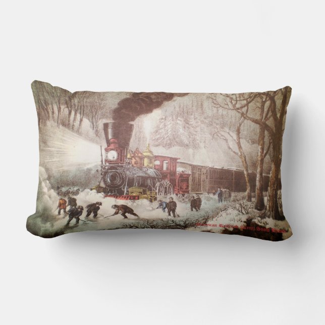 Snow Bound Train Lumbar Pillow (Front)