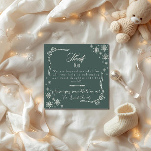 Snow Bow green baby Labor  Delivery NICU Hospital  Thank You Card