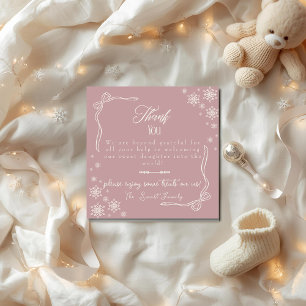 Snow Bow pink baby Labour Delivery NICU Hospital Thank You Card
