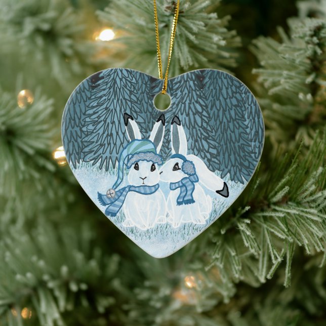 Snow Bunnies Ceramic Ornament (Tree)