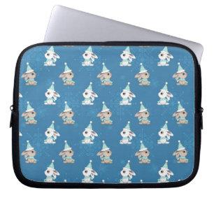 Snow Bunnies in Hats and Scarfs Holiday Art Laptop Sleeve