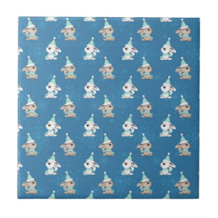 Snow Bunnies in Hats and Scarfs Holiday Art Tile