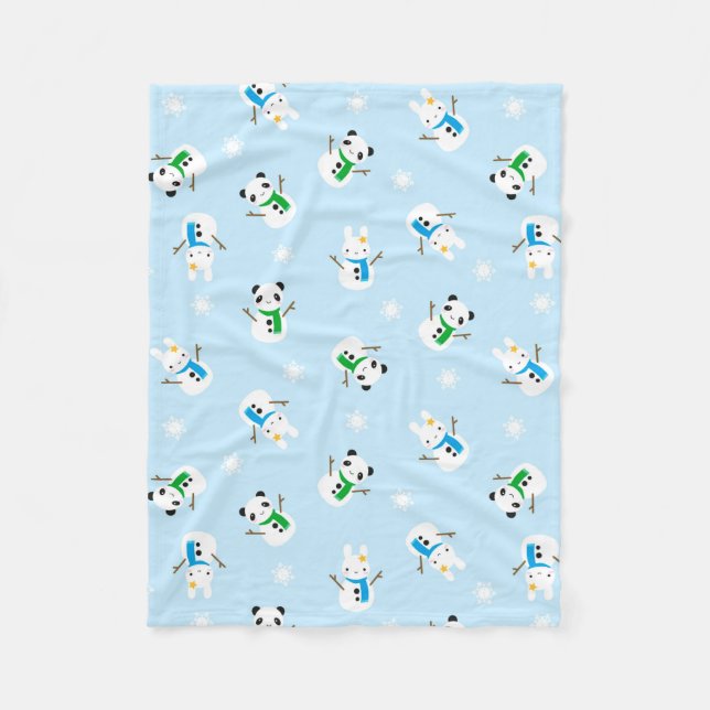 Snow Bunnies & Snow Pandas Fleece Blanket (Front)